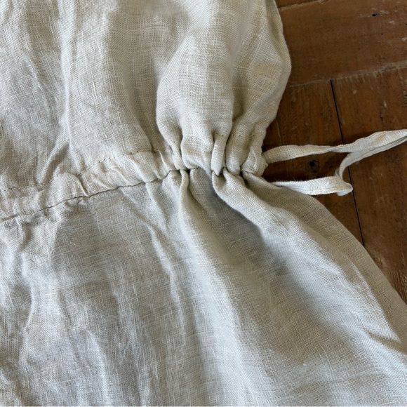 Valentina naldi Italian natural linen vneck cinch waist mini dress large nwt - Picture 2 of 7